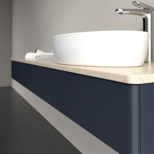 VILLEROY BOCH Antao Waschbeckenunterschrank, 2 Auszüge, 1600 x 190 x 500 mm, Front ohne Struktur, Midnight Blue Matt Lacquer / Botticino #K16053HG, Bild 5