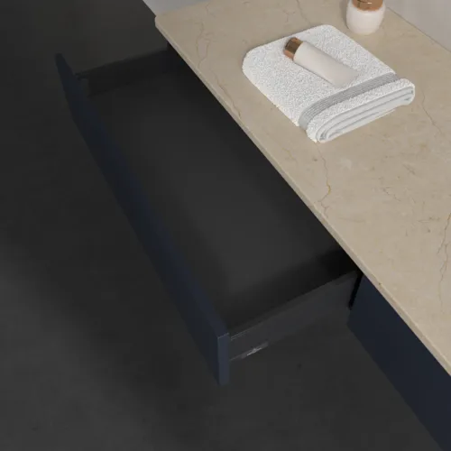 VILLEROY BOCH Antao Waschbeckenunterschrank, 2 Auszüge, 1600 x 190 x 500 mm, Front ohne Struktur, Midnight Blue Matt Lacquer / Botticino #K16053HG, Bild 6