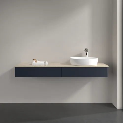VILLEROY BOCH Antao Waschbeckenunterschrank, 2 Auszüge, 1600 x 190 x 500 mm, Front ohne Struktur, Midnight Blue Matt Lacquer / Botticino #K16053HG, Bild 3