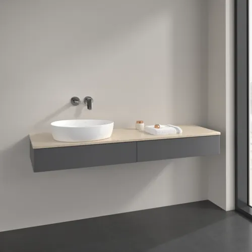 VILLEROY BOCH Antao Waschbeckenunterschrank, 2 Auszüge, 1600 x 190 x 500 mm, Front ohne Struktur, Anthracite Matt Lacquer / Botticino #K15013GK, Bild 2