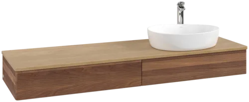 Picture of VILLEROY BOCH Antao Vanity unit, 2 pull-out compartments, 1600 x 190 x 500 mm, Front with grain texture, Warm Walnut / Honey Oak #K16151HM