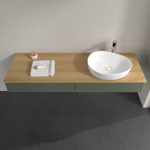 Bild von VILLEROY BOCH Antao Waschbeckenunterschrank, 2 Auszüge, 1600 x 190 x 500 mm, Front mit Struktur, Leaf Green Matt Lacquer / Honey Oak #K16151HL