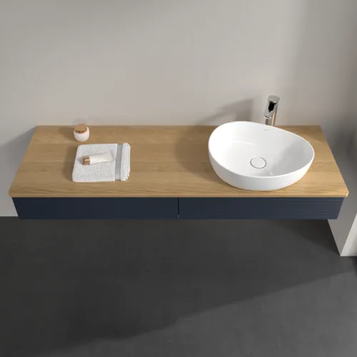 VILLEROY BOCH Antao Waschbeckenunterschrank, 2 Auszüge, 1600 x 190 x 500 mm, Front mit Struktur, Midnight Blue Matt Lacquer / Honey Oak #K16151HG, Bild 4