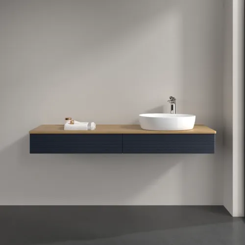 VILLEROY BOCH Antao Waschbeckenunterschrank, 2 Auszüge, 1600 x 190 x 500 mm, Front mit Struktur, Midnight Blue Matt Lacquer / Honey Oak #K16151HG, Bild 3
