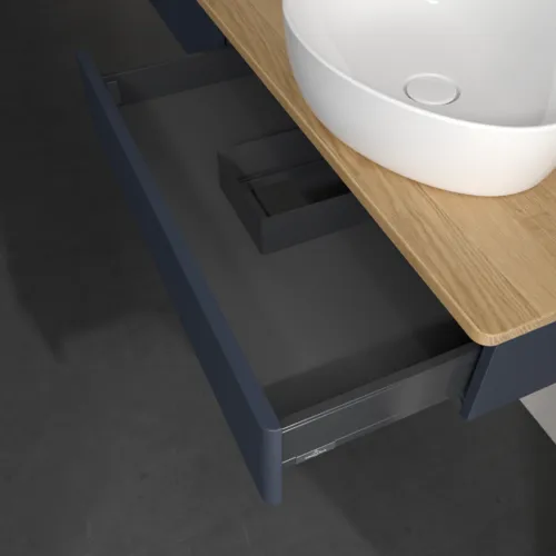 VILLEROY BOCH Antao Waschbeckenunterschrank, 2 Auszüge, 1600 x 190 x 500 mm, Front mit Struktur, Midnight Blue Matt Lacquer / Honey Oak #K16151HG, Bild 7