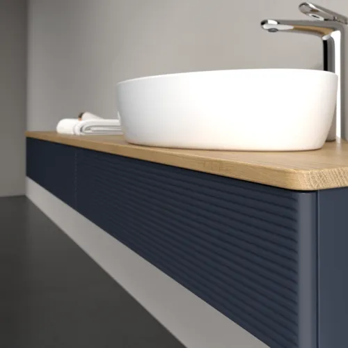 VILLEROY BOCH Antao Waschbeckenunterschrank, 2 Auszüge, 1600 x 190 x 500 mm, Front mit Struktur, Midnight Blue Matt Lacquer / Honey Oak #K16151HG, Bild 5