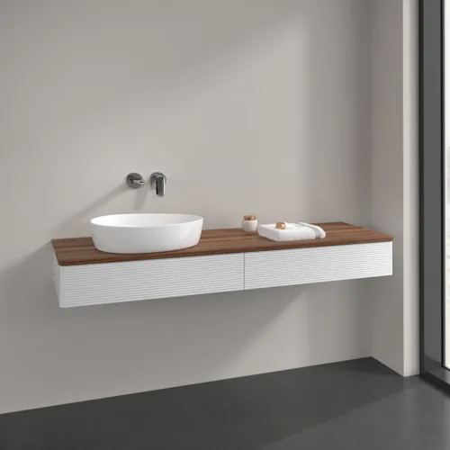 Bild von VILLEROY BOCH Antao Waschbeckenunterschrank, 2 Auszüge, 1600 x 190 x 500 mm, Front mit Struktur, Glossy White Lacquer / Warm Walnut #K15112GF