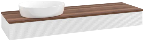 Picture of VILLEROY BOCH Antao Vanity unit, 2 pull-out compartments, 1600 x 190 x 500 mm, Front with grain texture, Glossy White Lacquer / Warm Walnut #K15112GF