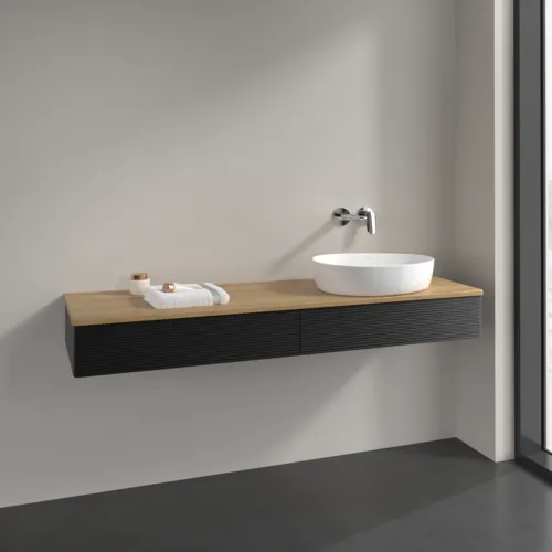 VILLEROY BOCH Antao Waschbeckenunterschrank, 2 Auszüge, 1600 x 190 x 500 mm, Front mit Struktur, Black Matt Lacquer / Honey Oak #K16111PD, Bild 2