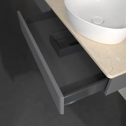 Bild von VILLEROY BOCH Antao Waschbeckenunterschrank, 2 Auszüge, 1600 x 190 x 500 mm, Front mit Struktur, Anthracite Matt Lacquer / Botticino #K16153GK