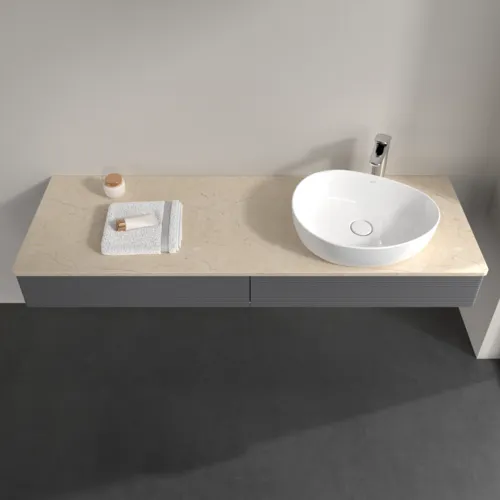 Bild von VILLEROY BOCH Antao Waschbeckenunterschrank, 2 Auszüge, 1600 x 190 x 500 mm, Front mit Struktur, Anthracite Matt Lacquer / Botticino #K16153GK