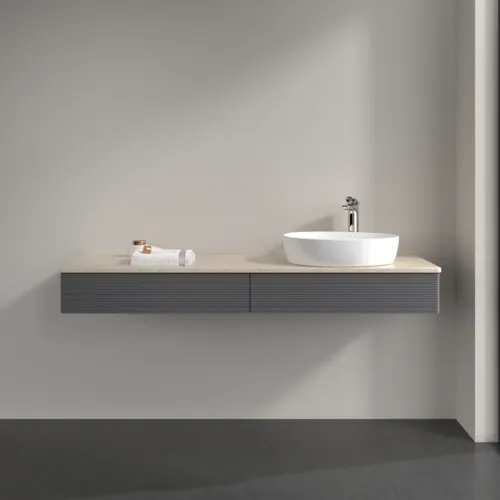 Bild von VILLEROY BOCH Antao Waschbeckenunterschrank, 2 Auszüge, 1600 x 190 x 500 mm, Front mit Struktur, Anthracite Matt Lacquer / Botticino #K16153GK