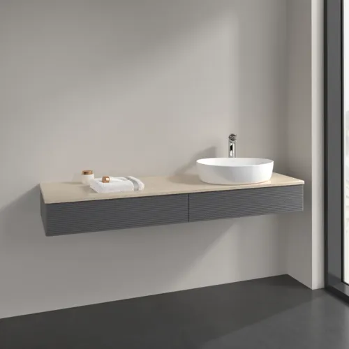Bild von VILLEROY BOCH Antao Waschbeckenunterschrank, 2 Auszüge, 1600 x 190 x 500 mm, Front mit Struktur, Anthracite Matt Lacquer / Botticino #K16153GK