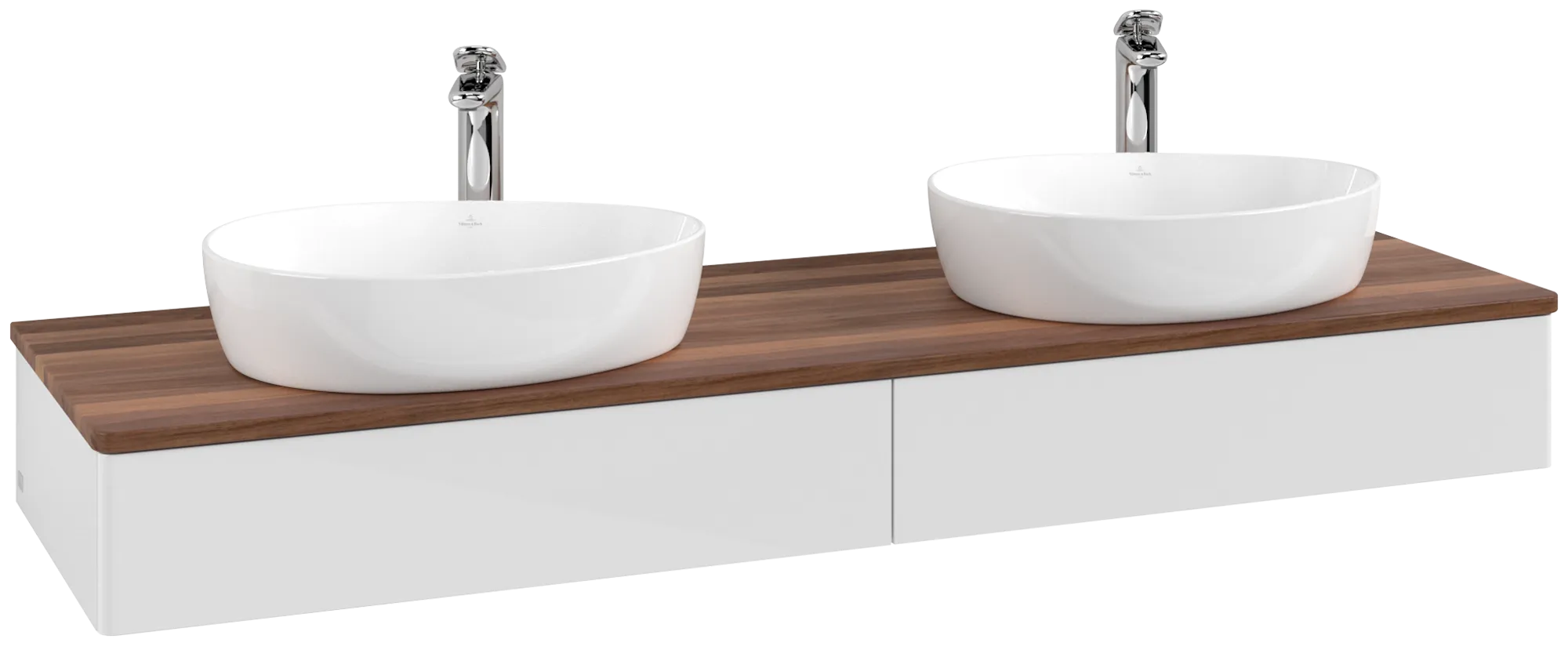 Зображення з  VILLEROY BOCH Antao Vanity unit, 2 pull-out compartments, 1600 x 190 x 500 mm, Front without structure, Glossy White Lacquer / Warm Walnut #K17052GF