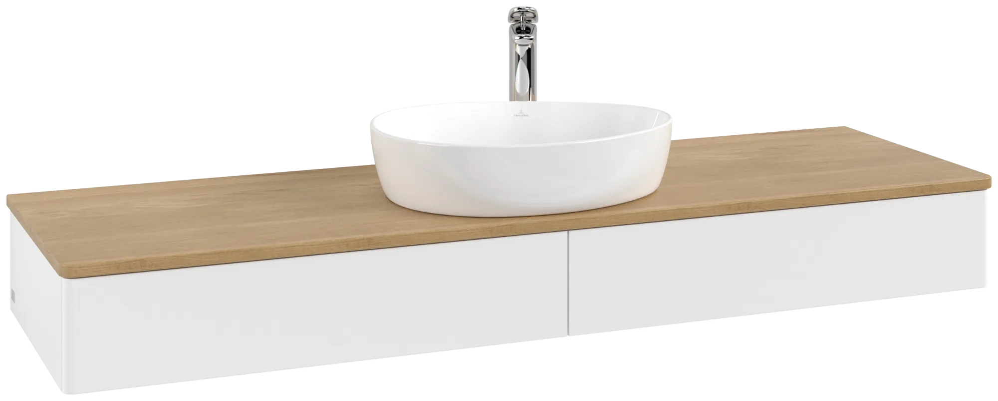 Зображення з  VILLEROY BOCH Antao Vanity unit, 2 pull-out compartments, 1600 x 190 x 500 mm, Front without structure, White Matt Lacquer / Honey Oak #K14051MT