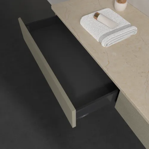 Bild von VILLEROY BOCH Antao Waschbeckenunterschrank, 2 Auszüge, 1600 x 190 x 500 mm, Front mit Struktur, Stone Grey Matt Lacquer / Botticino #K16153HK