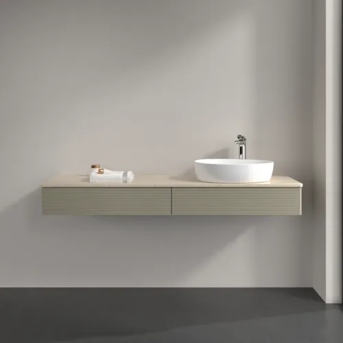 Bild von VILLEROY BOCH Antao Waschbeckenunterschrank, 2 Auszüge, 1600 x 190 x 500 mm, Front mit Struktur, Stone Grey Matt Lacquer / Botticino #K16153HK