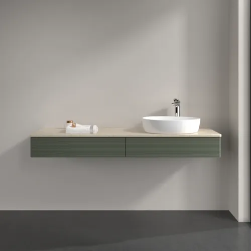 Bild von VILLEROY BOCH Antao Waschbeckenunterschrank, 2 Auszüge, 1600 x 190 x 500 mm, Front mit Struktur, Leaf Green Matt Lacquer / Botticino #K16153HL