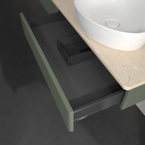 Bild von VILLEROY BOCH Antao Waschbeckenunterschrank, 2 Auszüge, 1600 x 190 x 500 mm, Front mit Struktur, Leaf Green Matt Lacquer / Botticino #K16153HL
