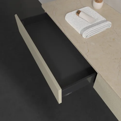 Bild von VILLEROY BOCH Antao Waschbeckenunterschrank, 2 Auszüge, 1600 x 190 x 500 mm, Front mit Struktur, Silk Grey Matt Lacquer / Botticino #K16153HJ