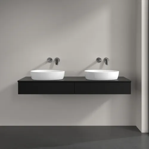 VILLEROY BOCH Antao Waschbeckenunterschrank, 2 Auszüge, 1600 x 190 x 500 mm, Front ohne Struktur, Black Matt Lacquer / Black Matt Lacquer #K17010PD, Bild 3