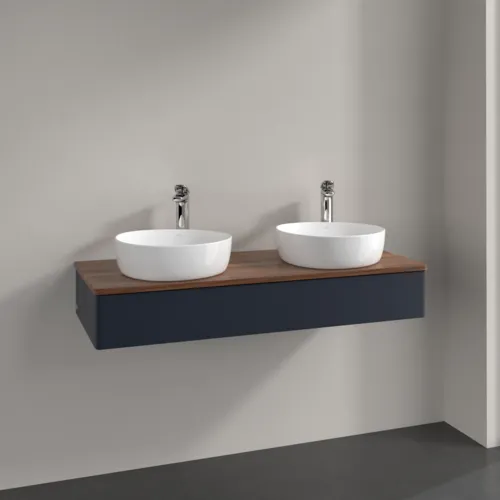 Bild von VILLEROY BOCH Antao Waschbeckenunterschrank, 1 Auszug, 1200 x 190 x 500 mm, Front ohne Struktur, Midnight Blue Matt Lacquer / Warm Walnut #K13052HG