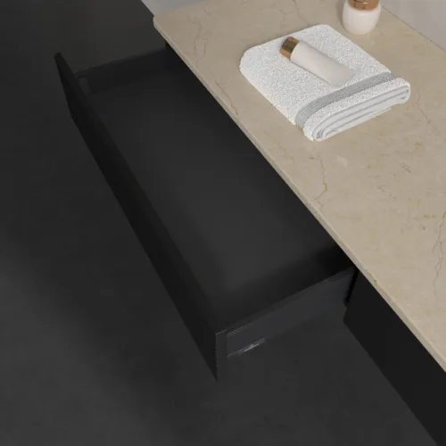 Bild von VILLEROY BOCH Antao Waschbeckenunterschrank, 2 Auszüge, 1600 x 190 x 500 mm, Front mit Struktur, Black Matt Lacquer / Botticino #K16113PD