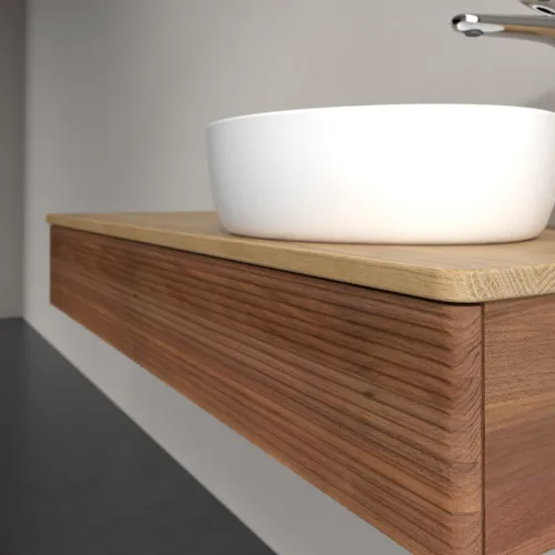 Bild von VILLEROY BOCH Antao Waschbeckenunterschrank, 1 Auszug, 1200 x 190 x 500 mm, Front mit Struktur, Warm Walnut / Honey Oak #K12151HM