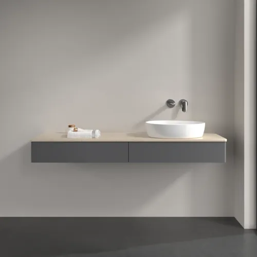 VILLEROY BOCH Antao Waschbeckenunterschrank, 2 Auszüge, 1600 x 190 x 500 mm, Front ohne Struktur, Anthracite Matt Lacquer / Botticino #K16013GK, Bild 3