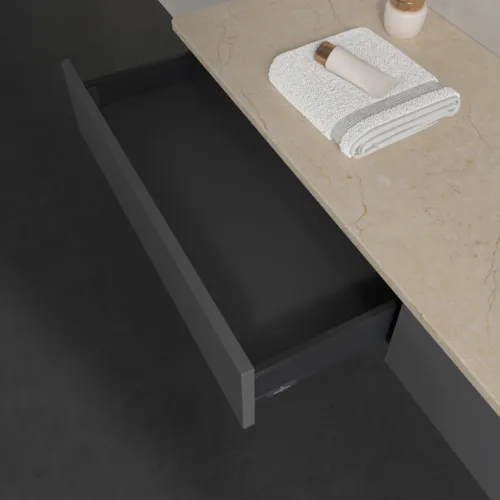 VILLEROY BOCH Antao Waschbeckenunterschrank, 2 Auszüge, 1600 x 190 x 500 mm, Front ohne Struktur, Anthracite Matt Lacquer / Botticino #K16013GK, Bild 6