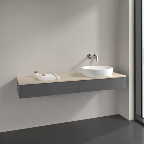 VILLEROY BOCH Antao Waschbeckenunterschrank, 2 Auszüge, 1600 x 190 x 500 mm, Front ohne Struktur, Anthracite Matt Lacquer / Botticino #K16013GK, Bild 2