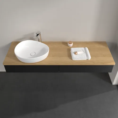 VILLEROY BOCH Antao Waschbeckenunterschrank, 2 Auszüge, 1600 x 190 x 500 mm, Front mit Struktur, Black Matt Lacquer / Honey Oak #K15151PD, Bild 4
