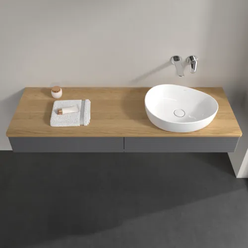 Bild von VILLEROY BOCH Antao Waschbeckenunterschrank, 2 Auszüge, 1600 x 190 x 500 mm, Front mit Struktur, Anthracite Matt Lacquer / Honey Oak #K16111GK
