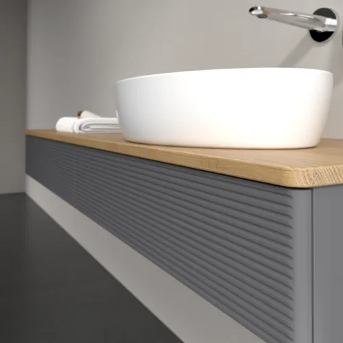 Bild von VILLEROY BOCH Antao Waschbeckenunterschrank, 2 Auszüge, 1600 x 190 x 500 mm, Front mit Struktur, Anthracite Matt Lacquer / Honey Oak #K16111GK