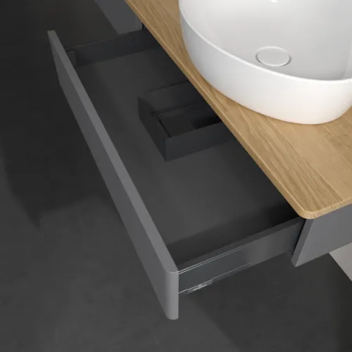 Bild von VILLEROY BOCH Antao Waschbeckenunterschrank, 2 Auszüge, 1600 x 190 x 500 mm, Front mit Struktur, Anthracite Matt Lacquer / Honey Oak #K16111GK