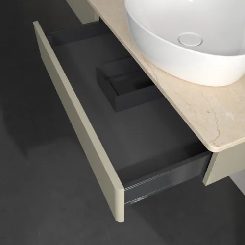 Bild von VILLEROY BOCH Antao Waschbeckenunterschrank, 2 Auszüge, 1600 x 190 x 500 mm, Front ohne Struktur, Stone Grey Matt Lacquer / Botticino #K16013HK
