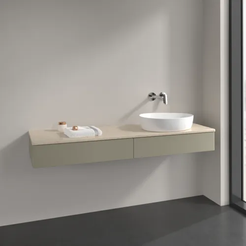 Bild von VILLEROY BOCH Antao Waschbeckenunterschrank, 2 Auszüge, 1600 x 190 x 500 mm, Front ohne Struktur, Stone Grey Matt Lacquer / Botticino #K16013HK