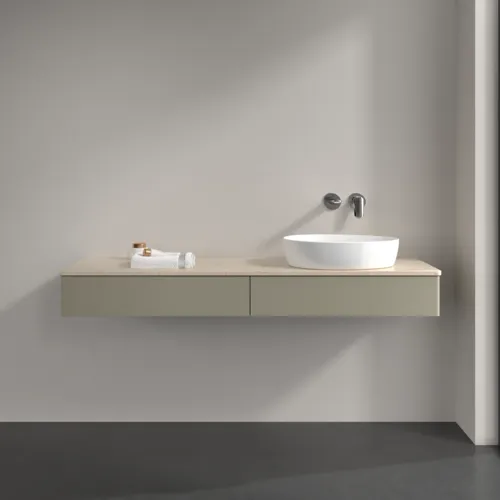 Bild von VILLEROY BOCH Antao Waschbeckenunterschrank, 2 Auszüge, 1600 x 190 x 500 mm, Front ohne Struktur, Stone Grey Matt Lacquer / Botticino #K16013HK