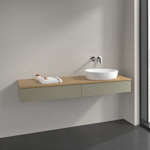 VILLEROY BOCH Antao Waschbeckenunterschrank, 2 Auszüge, 1600 x 190 x 500 mm, Front mit Struktur, Stone Grey Matt Lacquer / Honey Oak #K16111HK, Bild 2