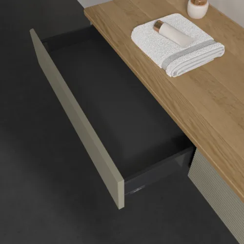 VILLEROY BOCH Antao Waschbeckenunterschrank, 2 Auszüge, 1600 x 190 x 500 mm, Front mit Struktur, Stone Grey Matt Lacquer / Honey Oak #K16111HK, Bild 6