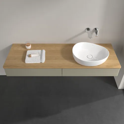 VILLEROY BOCH Antao Waschbeckenunterschrank, 2 Auszüge, 1600 x 190 x 500 mm, Front mit Struktur, Stone Grey Matt Lacquer / Honey Oak #K16111HK, Bild 4