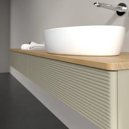 VILLEROY BOCH Antao Waschbeckenunterschrank, 2 Auszüge, 1600 x 190 x 500 mm, Front mit Struktur, Stone Grey Matt Lacquer / Honey Oak #K16111HK, Bild 5