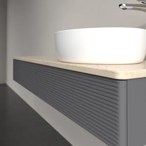 Bild von VILLEROY BOCH Antao Waschbeckenunterschrank, 1 Auszug, 1200 x 190 x 500 mm, Front mit Struktur, Anthracite Matt Lacquer / Botticino #K12153GK
