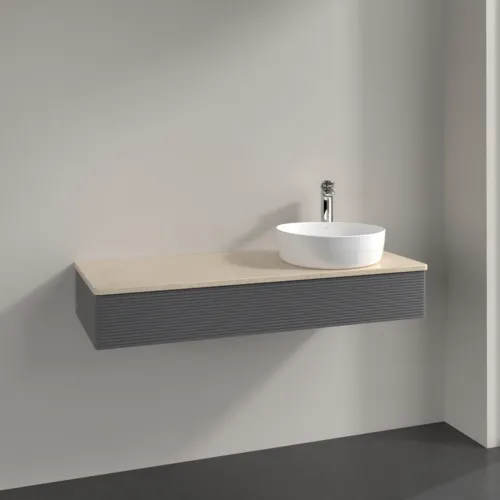 Bild von VILLEROY BOCH Antao Waschbeckenunterschrank, 1 Auszug, 1200 x 190 x 500 mm, Front mit Struktur, Anthracite Matt Lacquer / Botticino #K12153GK