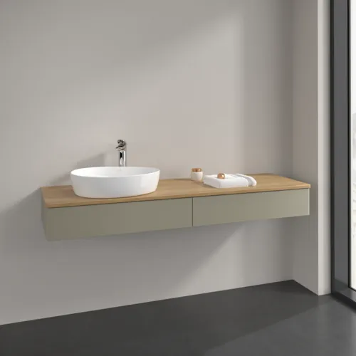 Bild von VILLEROY BOCH Antao Waschbeckenunterschrank, 2 Auszüge, 1600 x 190 x 500 mm, Front ohne Struktur, Stone Grey Matt Lacquer / Honey Oak #K15051HK