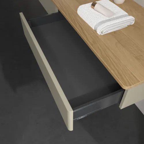 Bild von VILLEROY BOCH Antao Waschbeckenunterschrank, 2 Auszüge, 1600 x 190 x 500 mm, Front ohne Struktur, Stone Grey Matt Lacquer / Honey Oak #K15051HK