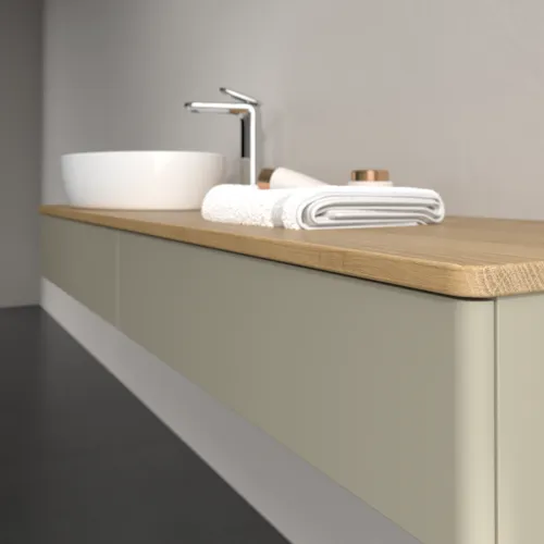 Bild von VILLEROY BOCH Antao Waschbeckenunterschrank, 2 Auszüge, 1600 x 190 x 500 mm, Front ohne Struktur, Stone Grey Matt Lacquer / Honey Oak #K15051HK