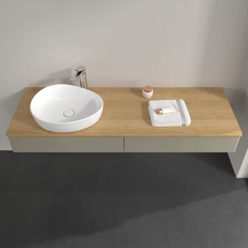 Bild von VILLEROY BOCH Antao Waschbeckenunterschrank, 2 Auszüge, 1600 x 190 x 500 mm, Front ohne Struktur, Stone Grey Matt Lacquer / Honey Oak #K15051HK