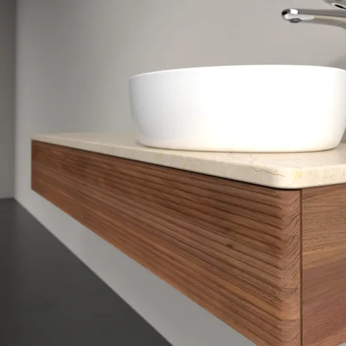 Bild von VILLEROY BOCH Antao Waschbeckenunterschrank, 1 Auszug, 1200 x 190 x 500 mm, Front mit Struktur, Warm Walnut / Botticino #K12153HM