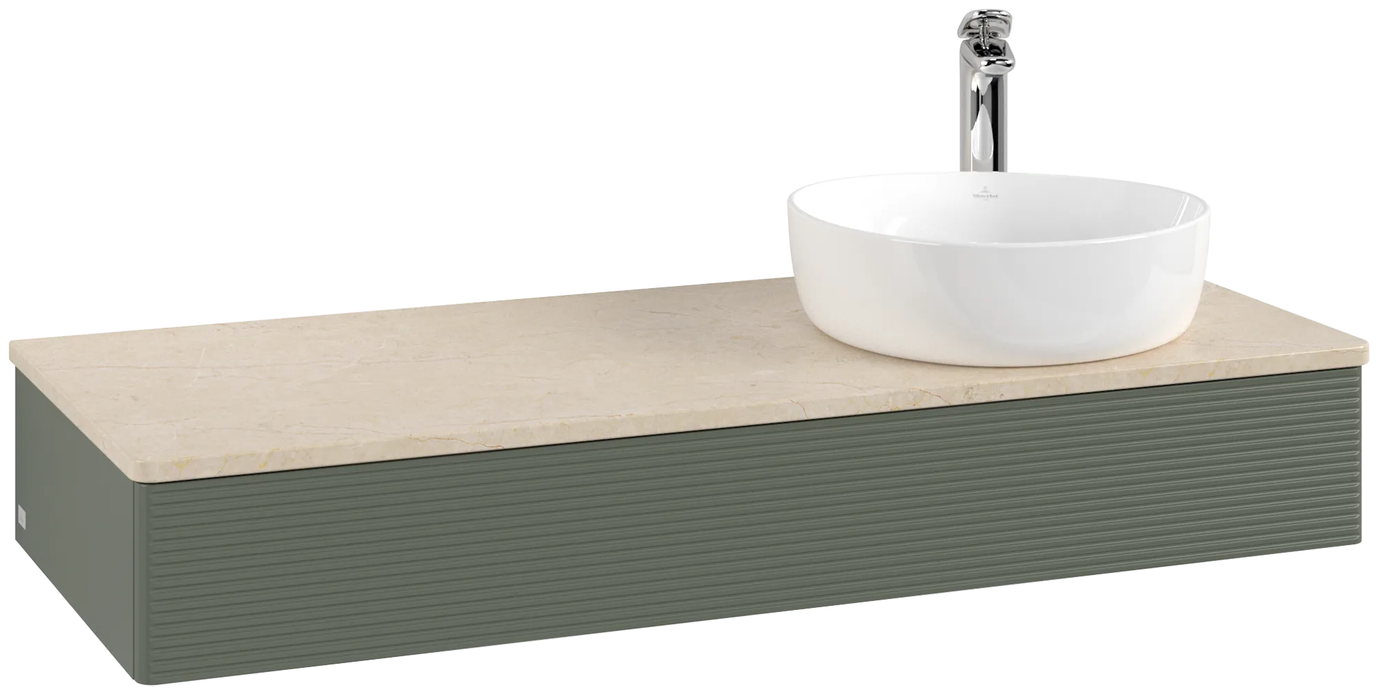 Picture of VILLEROY BOCH Antao Vanity unit, 1 pull-out compartment, 1200 x 190 x 500 mm, Front with grain texture, Leaf Green Matt Lacquer / Botticino #K12153HL